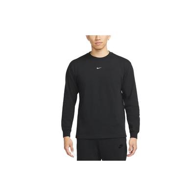 Einfarbiges Rundhals Langarm T-Shirt Herren Tops Schwarz DJ6175-010