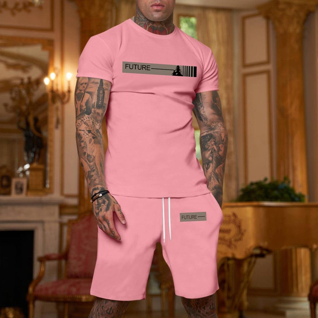 Herren bedrucktes Übergrößen lockeres Kurzarm- und Shorts-Set Lässiges Kurzarm- und Shorts-Set