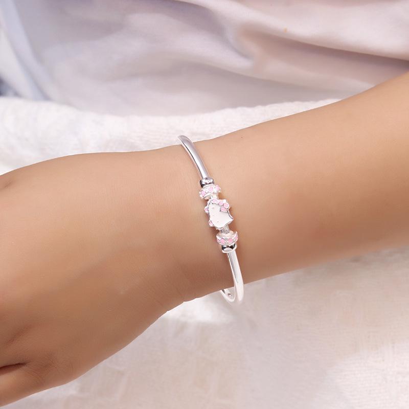 Sterling Silver Cartoon Kitten Bracelet for Girls (Ages 4-15) - Push-Pull Design