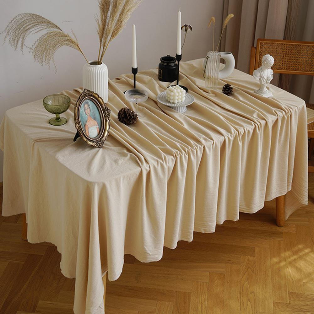 Pure Color Tablecloth Crinkle Cotton Washable Table Cover Tablecloths for Rectangle Table Baby Shower Kitchen Party Wedding Deco