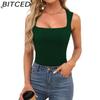 BITCED Women's Summer Square Neck Sleeveless Double-Layer Tank Top Basic Fitted T-Shirt
