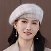 Autumn and Winter Plaid New Retro Bud Painter Hat Warm Rabbit Fur Fashion Casual Versatile Wool Hat Beret