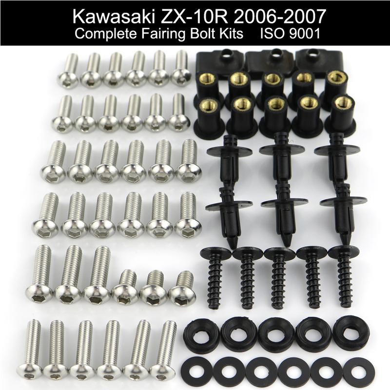 Fit For Kawasaki ZX10R ZX-10R 2006 2007 Motorcycle Complete Fairing Bolts Kit Fairing Clip Body Screw Speed Nut Stainless Steel