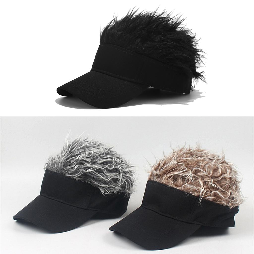 Sun Visor Cap with Synthetic Hair Top Adjustable Strapback Baseball Hat for Outdoor Sports and Casual Wear
