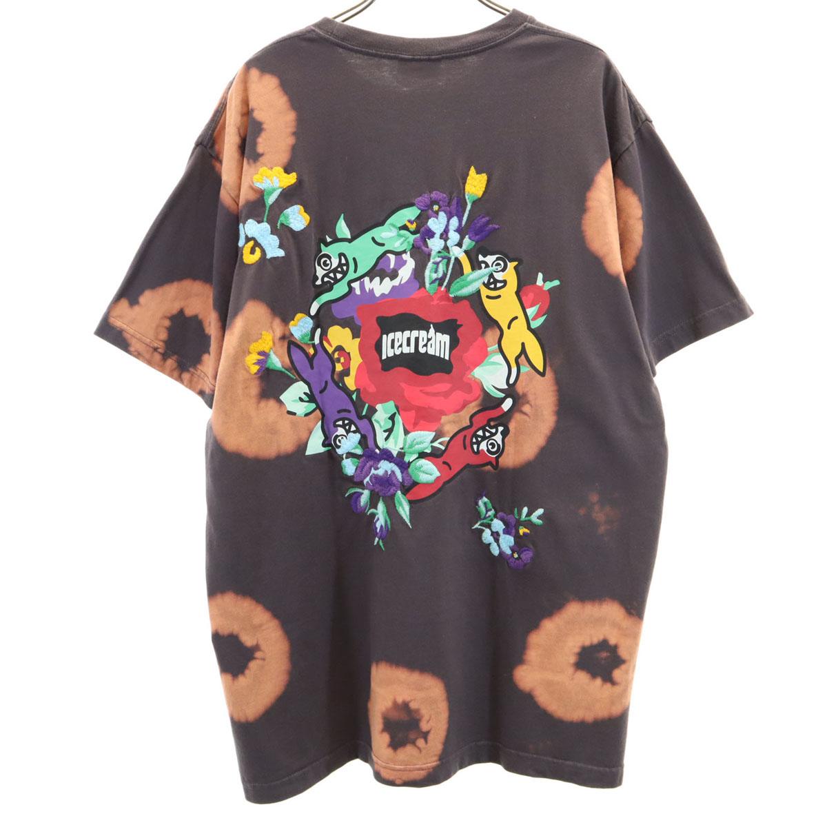 

МОРОЖЕНОЕ Логотип сзади Футболка с коротким рукавом, окрашенная методом тай-дай, L, вышивка цветком, мужская, б/у