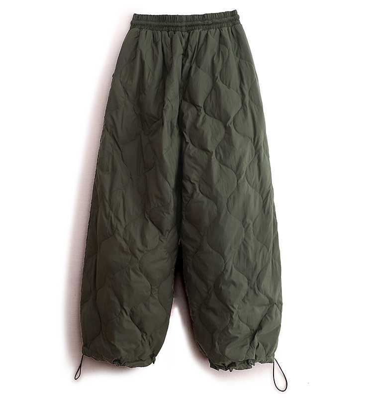 Tie Elastic Waist Diamond Lattice Embossed Line Cotton Pants Female Autumn and Winter New Literary Big Yards Loose Windproof Warm Wide-legged Pants