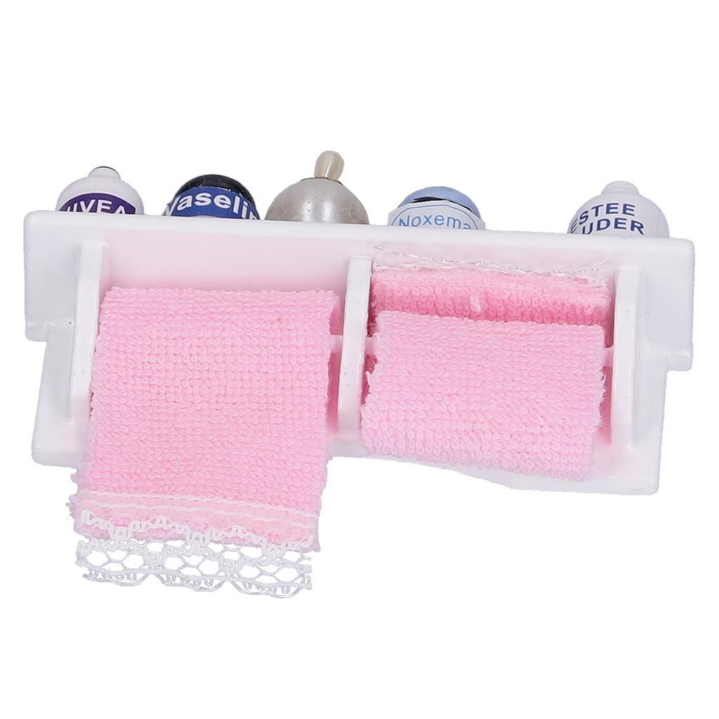 1:12 Dollhouse Bathroom Accessories Miniature Wooden Towel Rack Bottles Decoration