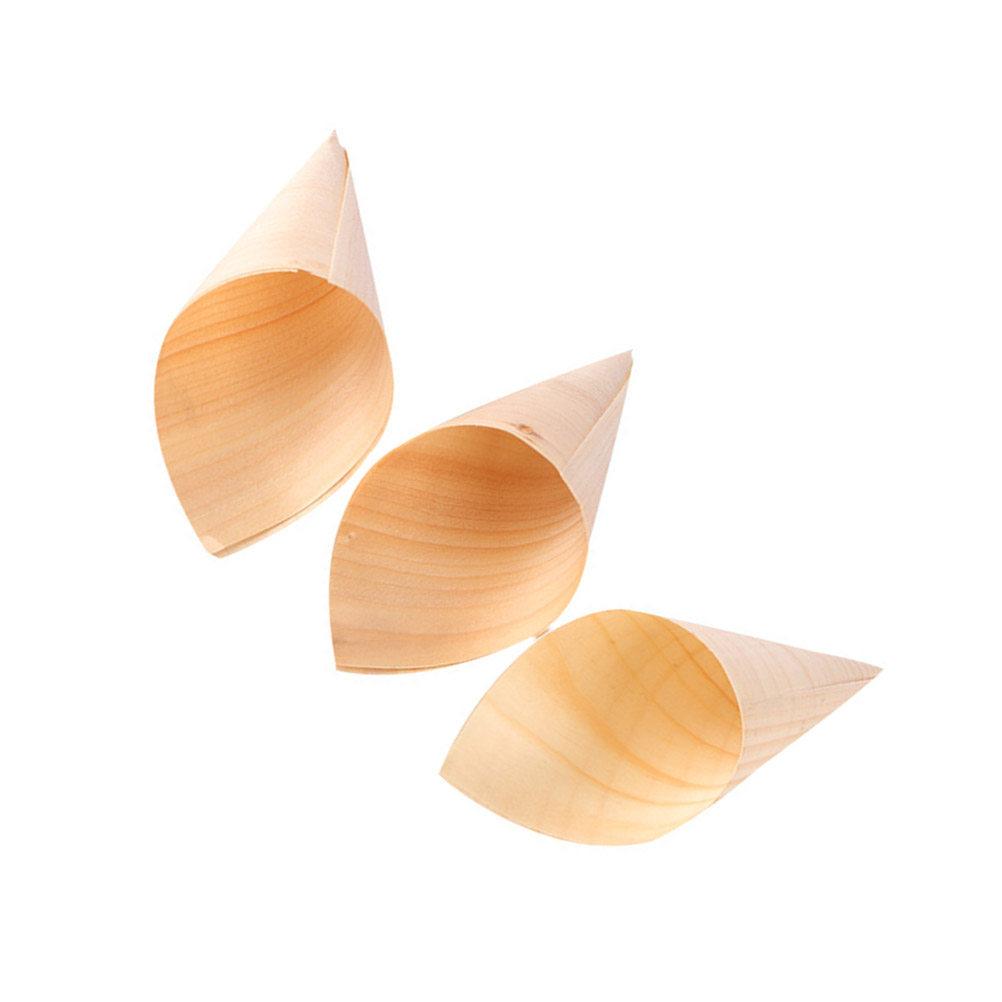 25Pcs Ice Cream Hand Roll Cone Wooden Disposable Biodegradable Party Supplies Snack Holders Presentation Cups