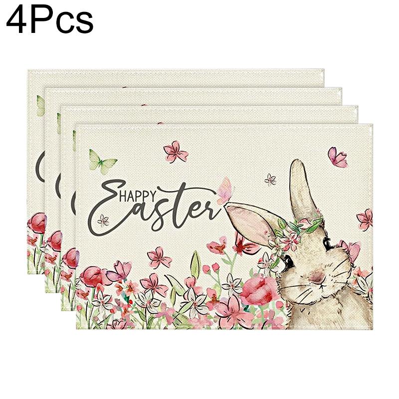 

4 шт. пасхальные моющиеся льняные салфетки для дома и вечеринки, теплоизоляционные, 12x18 дюймов, с узорами в виде кроликов и цветов, салфетки под приборы