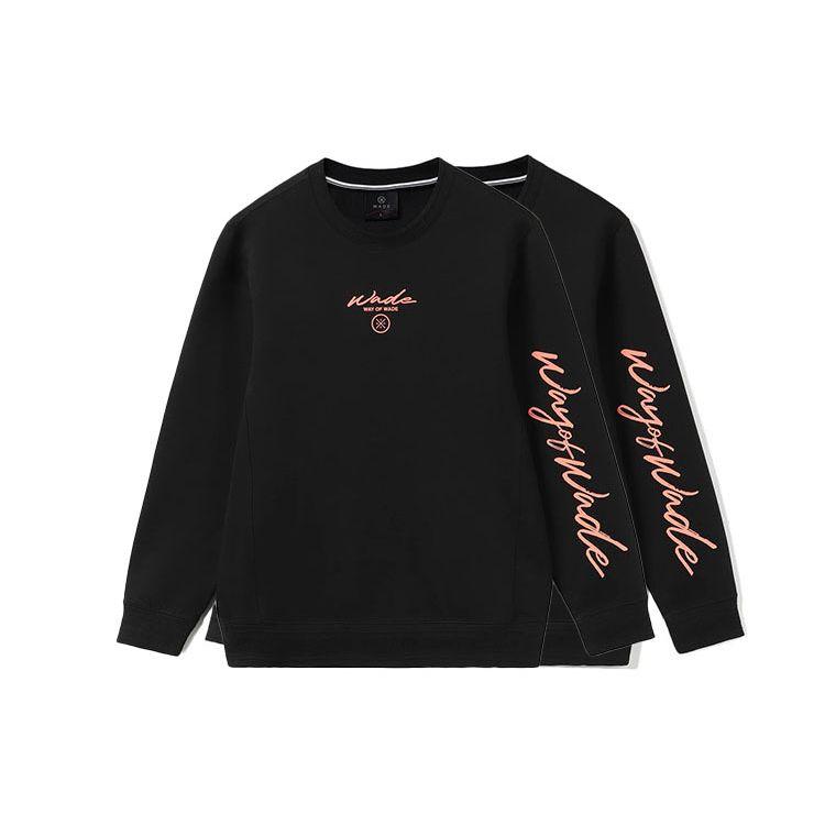 Li Ning Wade Series Letter Print Crew Neck Pullover Sweatshirt Men Sweatshirt Black AWDR397-1