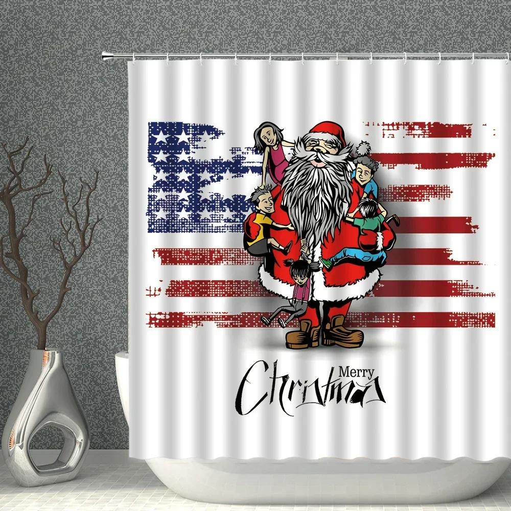 Waterproof Bathroom Shower Curtain Elk Christmas Santa Claus Fairy Snow Night Printed Bath Washable Quick Dry Wrinkle Decoratio