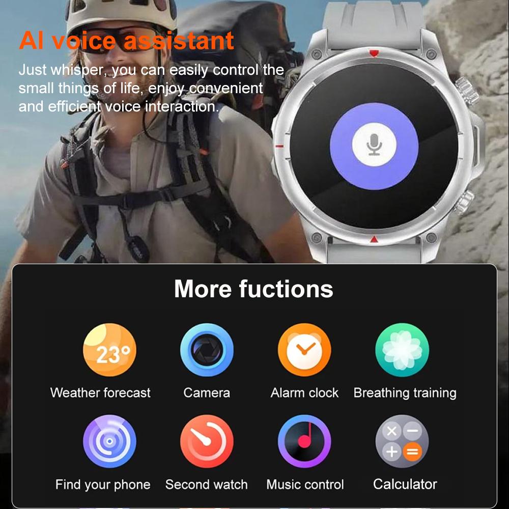 2025 Men's Sports Smartwatch Men Compass Fitness Tracker IP68 Waterproof Bluetooth Call Smartwatch Man Compatible Android IOS