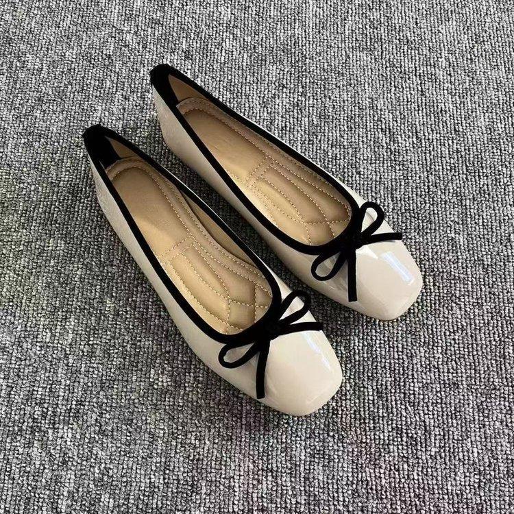 Shallow Single Shoes New Soft Bottom Flat Bottom Square Head Bow Red Women's Shoes Evening