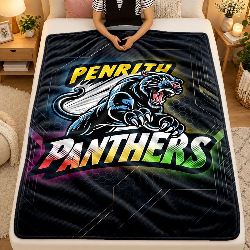 Flannel BlanketPenrith Panthers Warm Soft Throw Blanket for Indoor Sofa Bed Living Room Use