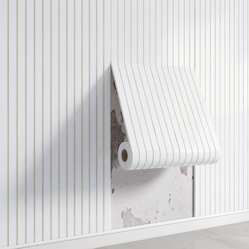 Self-Adhesive Wallpaper Slotted Vertical Wood Grain Wall Panels Bedroom Office Living Room Wall And Ceiling Decor Wall Stickers
