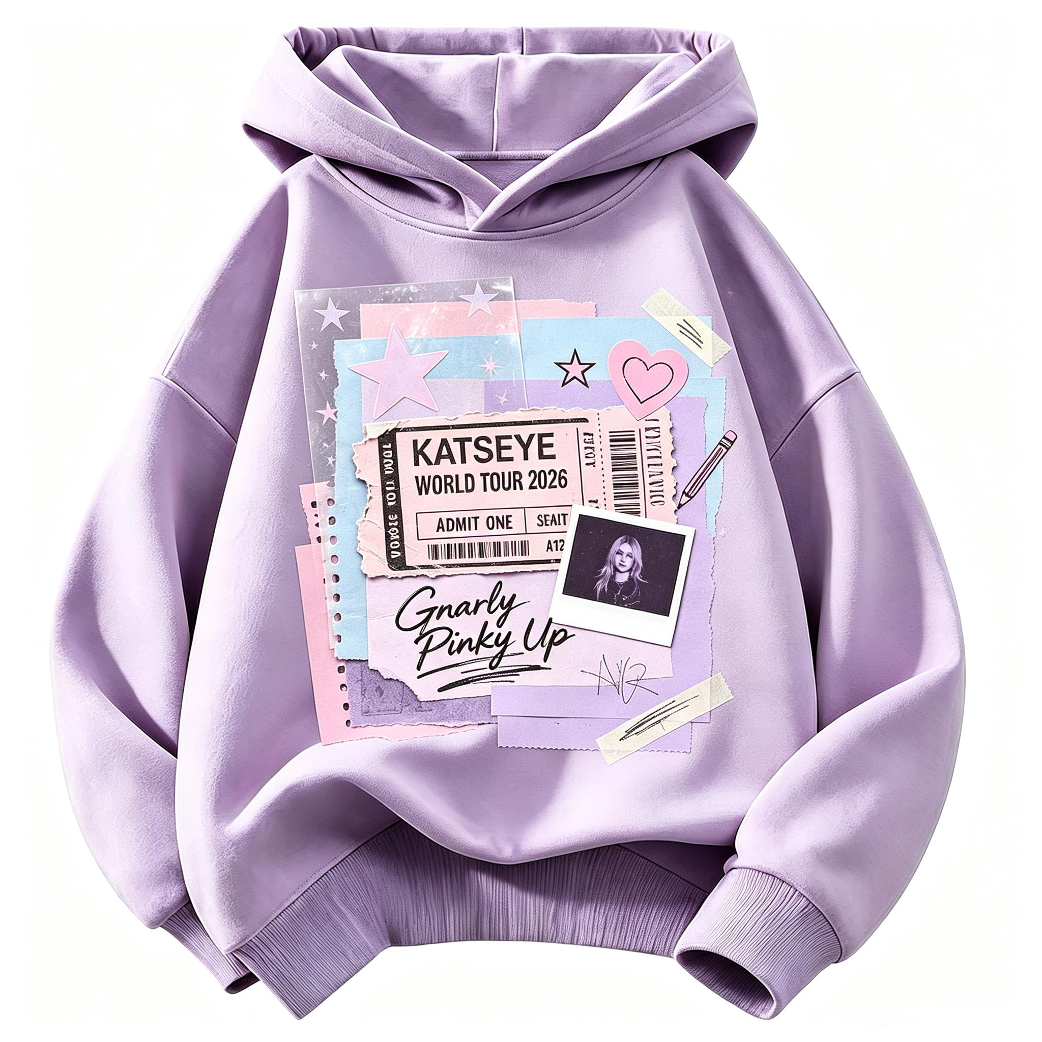 KATSEYE Welttournee 2026 Kinder Kapuzenpullover, Scrapbook Ticket Foto Grafik Pullover Sweatshirt, Unisex Jungen Mädchen Y2K Fan Streetwear Oberteile 130 gray