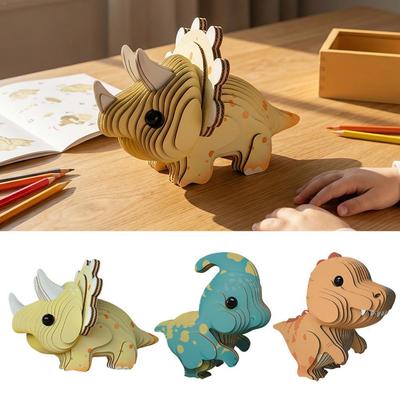 3D Dinosaur Puzzle For Kids Diy Creative Cardboard Animal Model Triceratops Assembly Toy Room Decor Birthday Gift