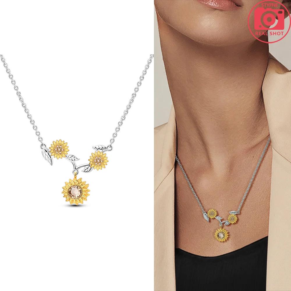 Authentic Purple Iris Flower Necklaces Sunflower Fourleaf Shamrock Pendant copper Necklaces Women Jewellery Fine Anniversary Gift