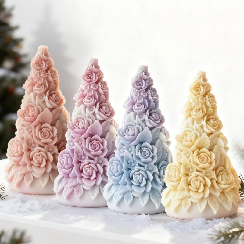Rose Christmas Tree Silicone Candle Molds Baking Mould for Epoxy Resin Making Candle Soap Chocolate Home Decoration