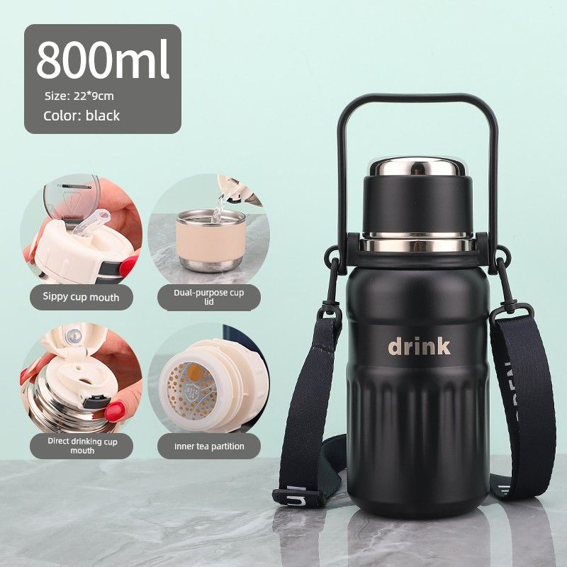 Double-Drink Student Large-Capacity Thermos Cup 316 Stainless Steel Sports Cross-Body Water Cup Special Cup for School and Travel