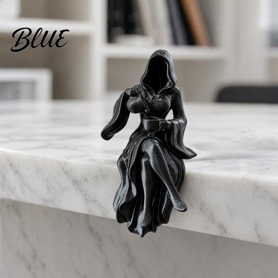 Hooded Girl Sculpture Gothic Reaper Lady Figurine 3D Printed Dark Fantasy Shelf Sitter Elegant Figurine Mysterious Black Robed Women Pouring Tea for