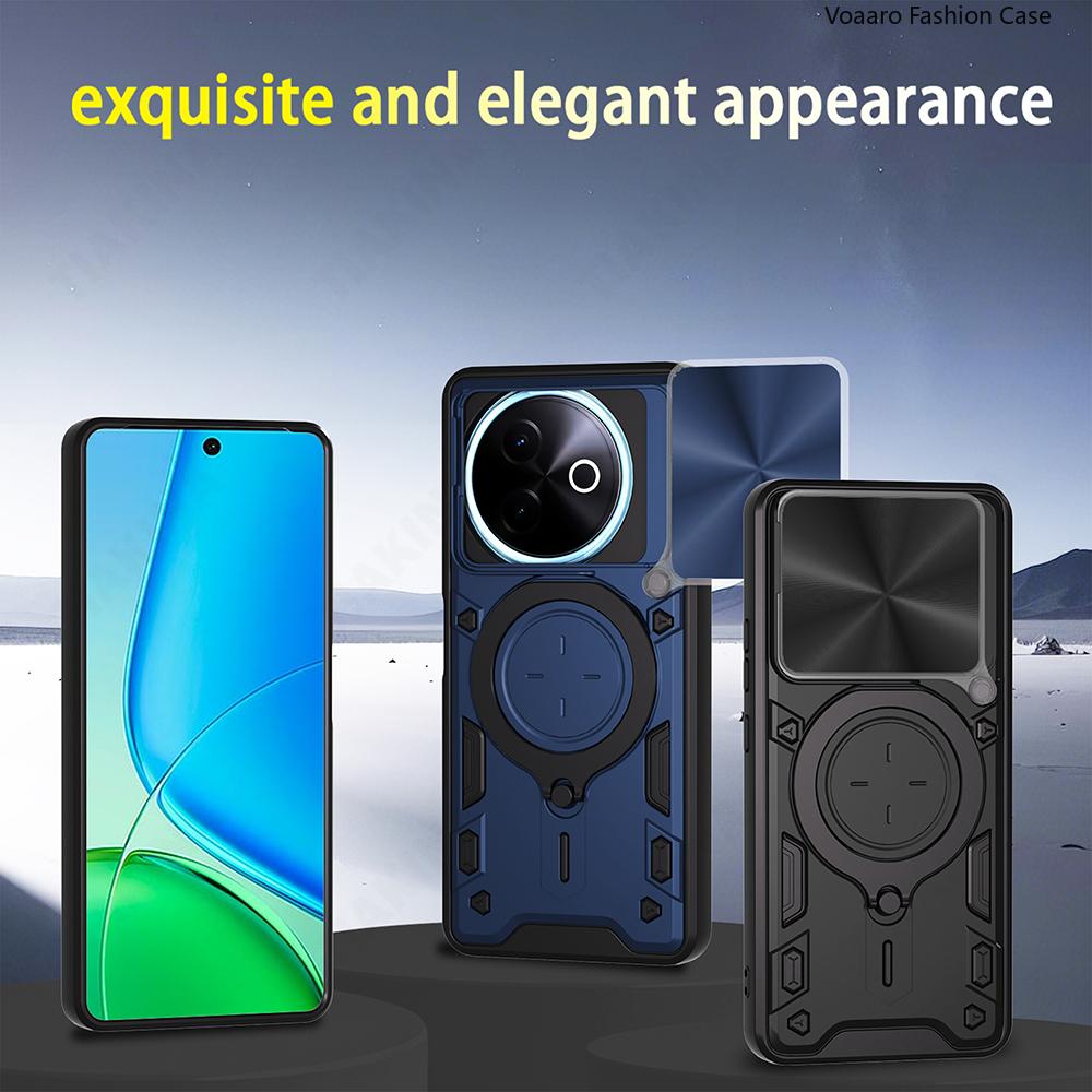 Slide Lens Armor Funda for Vivo Y39 5G Global Case for Vivo Y300i 5G China Case Magnetic Ring Stand Holder Protective Back Cover
