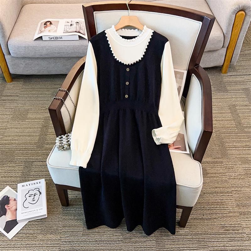 

Plus Size Women s Loose Long Round Neck Sweater Dress, Bust 150/160 cm, Fits 200/350 Jin 5XL чёрный