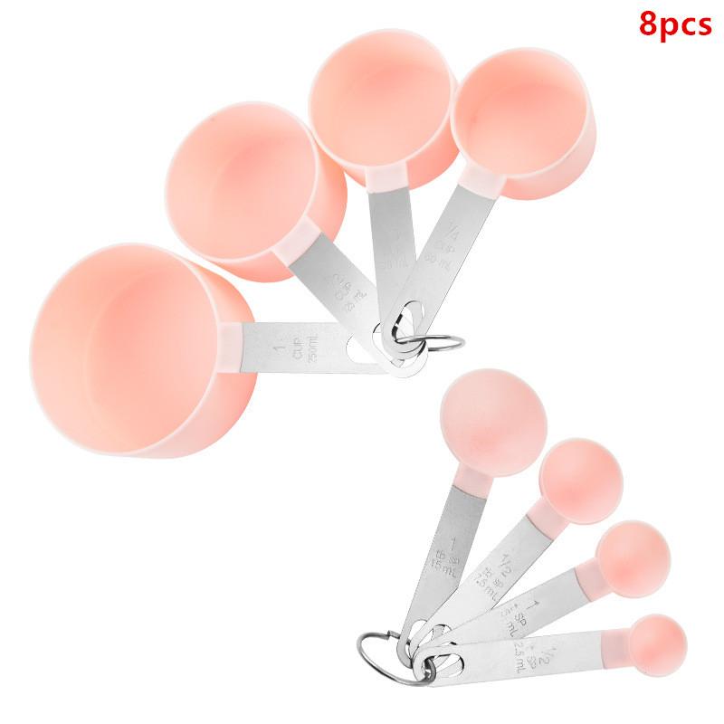 4/8 stk/sett Plast Multifunksjonelt Målebeger Måleskje Håndtak i Rustfritt Stål Med Gradert Måling Bakeverktøy