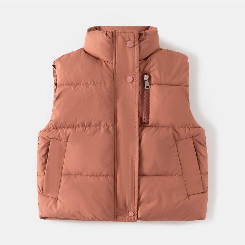 Boy's Zipper Shirt Sleeveless Cotton Coat Solid Color Coat Vest