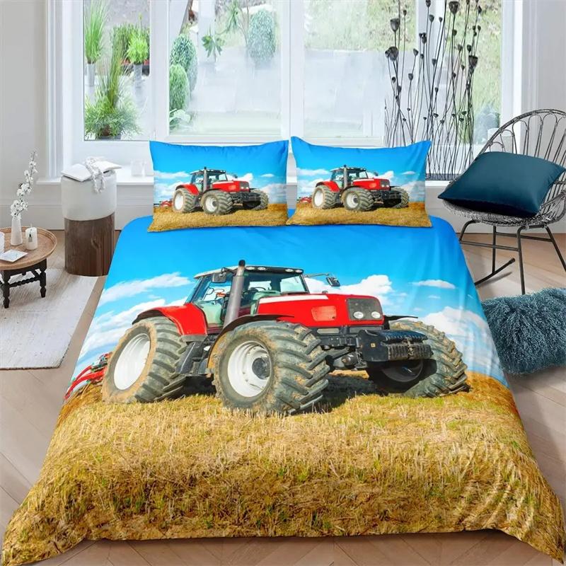 3D Print Retro Tractor King Queen Duvet Cover Comforter Bed Set Quilt Cover Pillowcase,King Queen Twin Size Boys Girls Adults