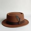 Vintage Pork Pie Hat For Men Wide Brim Felt Black Fedora Church Jazz Ribbon Trilby Panama Gangsters Caps Gentleman'S Style