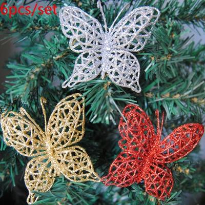 6 Pieces Christmas Butterfly Christmas Decorations Christmas Tree Ornaments Party Decorations
