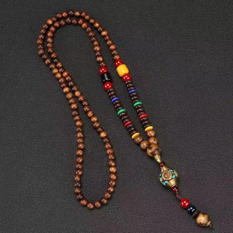 Unisex Tibetan Ethnic Necklace: Versatile, Retro-Style Jewelry with Wooden Accents for Cotton and Linen Outfits