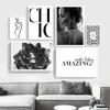Fashion Black And White Sexy Poster Flower Women Motivational Text Minimalist Canvas Painting for Living Room Modern Home Decor