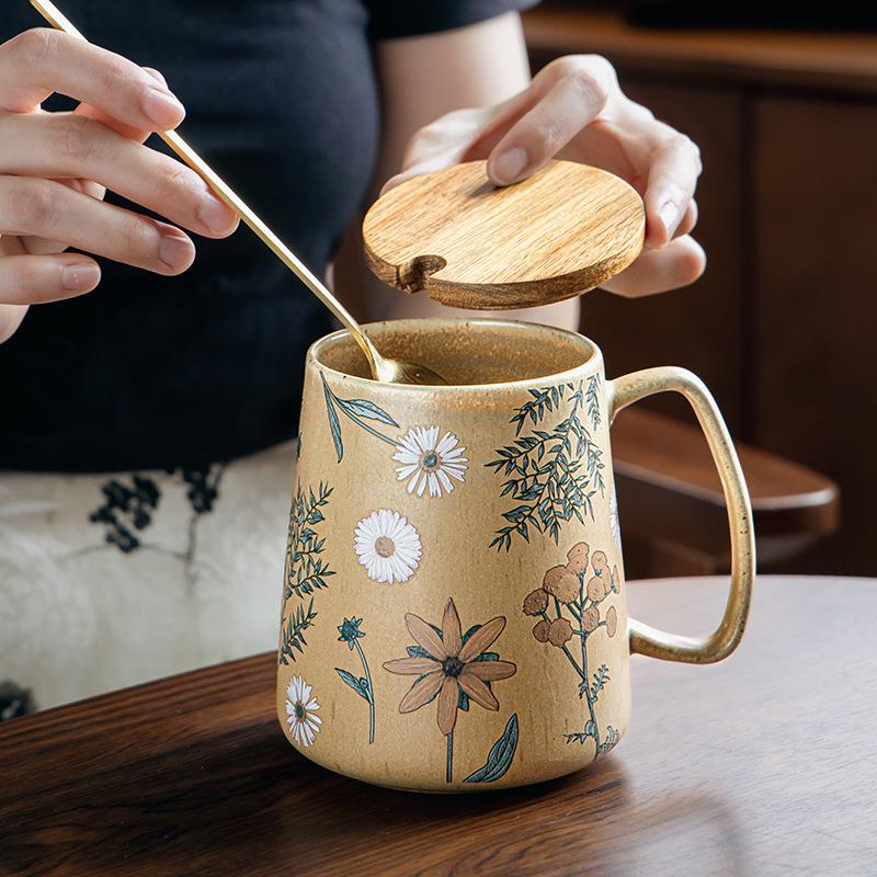 Flower Story Chinese Ancient Style Ceramic Mug Girls High Value Coffee Cup Large Capacity Water Cup Export