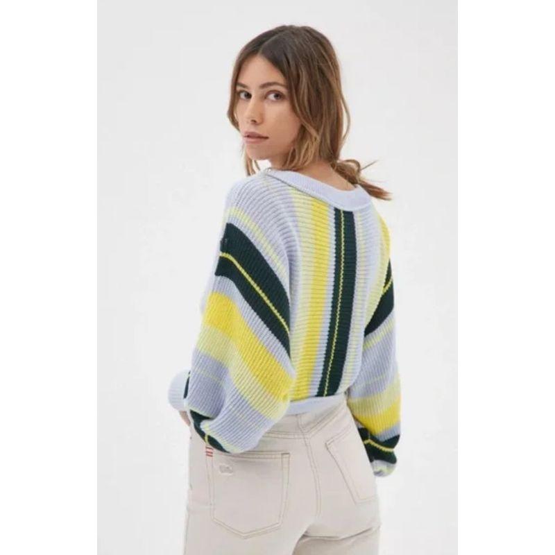 American Style UO Retro Fashion Contrast Color Stripe round Neck Pullover Short Navel Sweater Women's