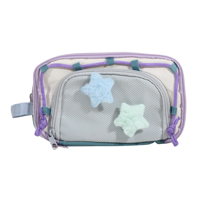 Cute Multi Layer Large Capacity Pencil Case for Kids Girl Five Point Star Stationery Organizer Students Portable Pen Bag