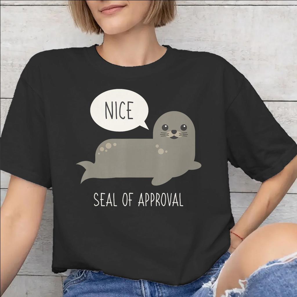 Graphic Printed Seal Of Approval T Shirt For Unisex 100 Cotton Tshirts Short Sleeve Tops