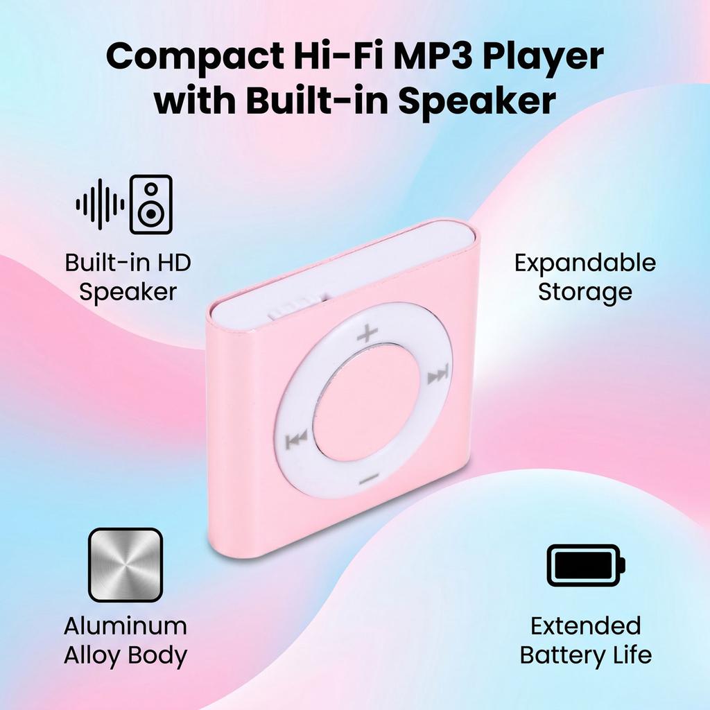 MP3 Player Portable Music Player with HiFi Sound Built in HD Speaker Aluminum Alloy Rechargeable Support Earphone with