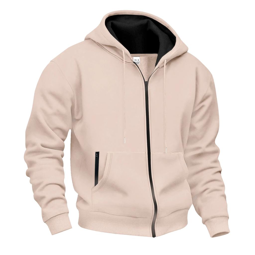 Autumn Winter Warm Hooded Hoodies Men's Casual Fleece Zip Up Hoodie Sweatshirt Loose Comfortable Streetwear