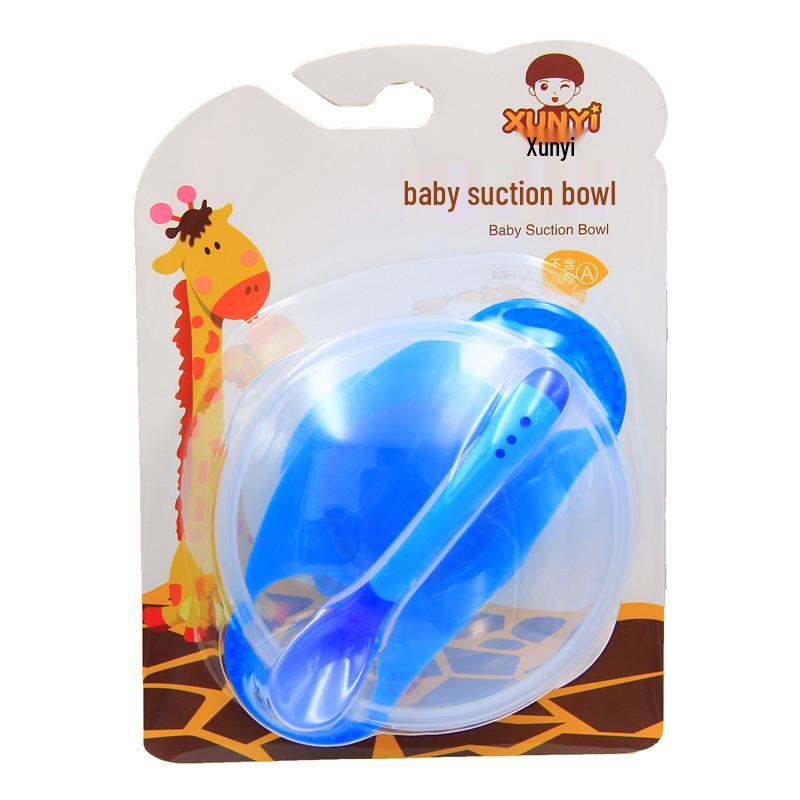 Non-Slip Suction Bowl Set: Drop-Proof Bowl, Lid, Temp-Sensitive Spoon & Fork for Infants & Toddlers