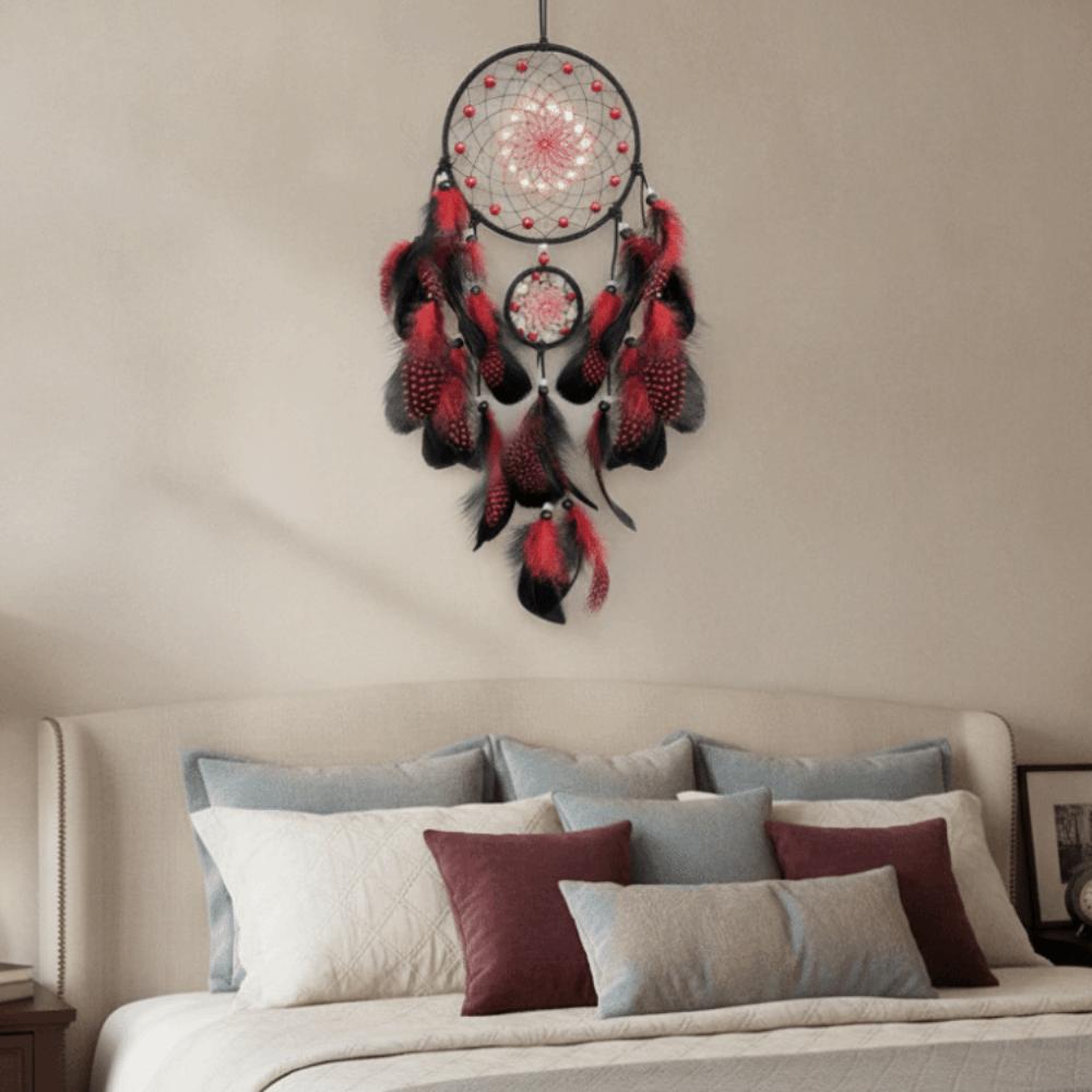 Handgewebter leuchtender Perlen-Traumfänger Buntes Feder-Wandbehang Feder-Windspiel Geschenk