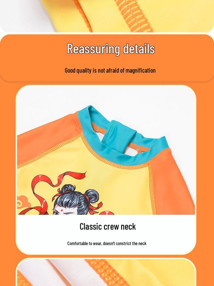 Nezha Boys' Cartoon Swimwear 3-Piece Set: Long Sleeve, Shorts, Seaside Style
