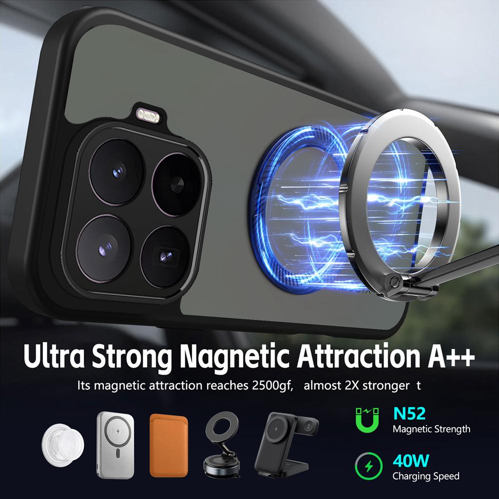 KEYSION 360°Rotating Ring Stand Magnetic Phone Case for Xiaomi 17T Pro 5G Matte Translucent Shockproof Back Cover for Xiaomi 17T