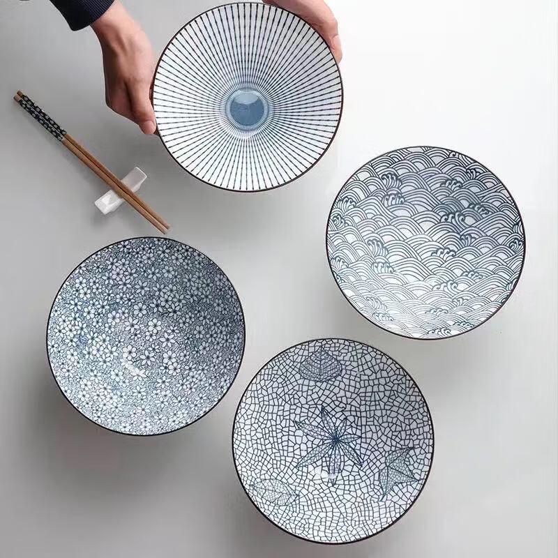 Yamada Douli 8-Inch Ceramic Ramen & Soup Bowl Set