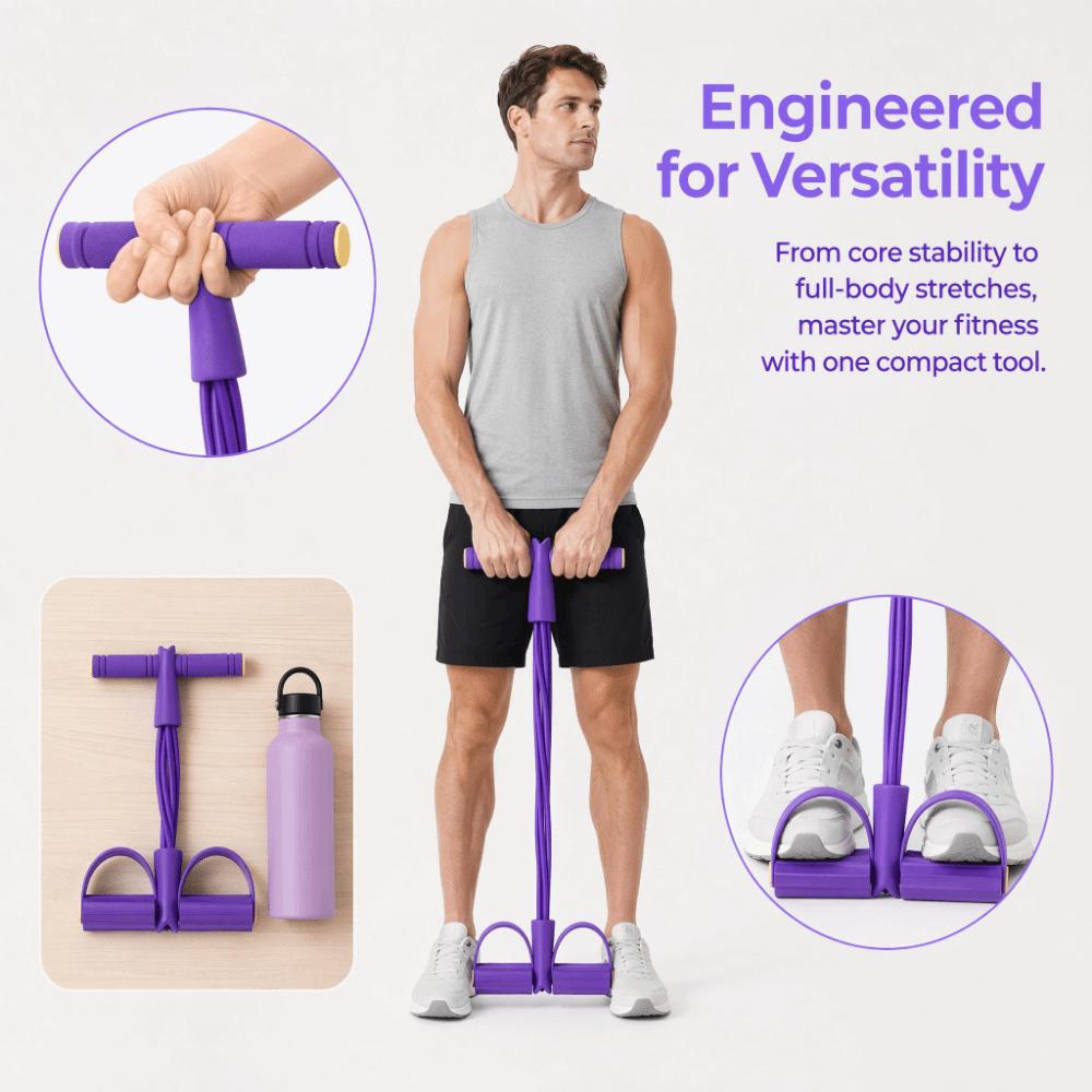 2PCS T Handle Pedal Resistance Band 4 Tube Sit up Trainer Compact Foot Pedal Exerciser  Arm Training