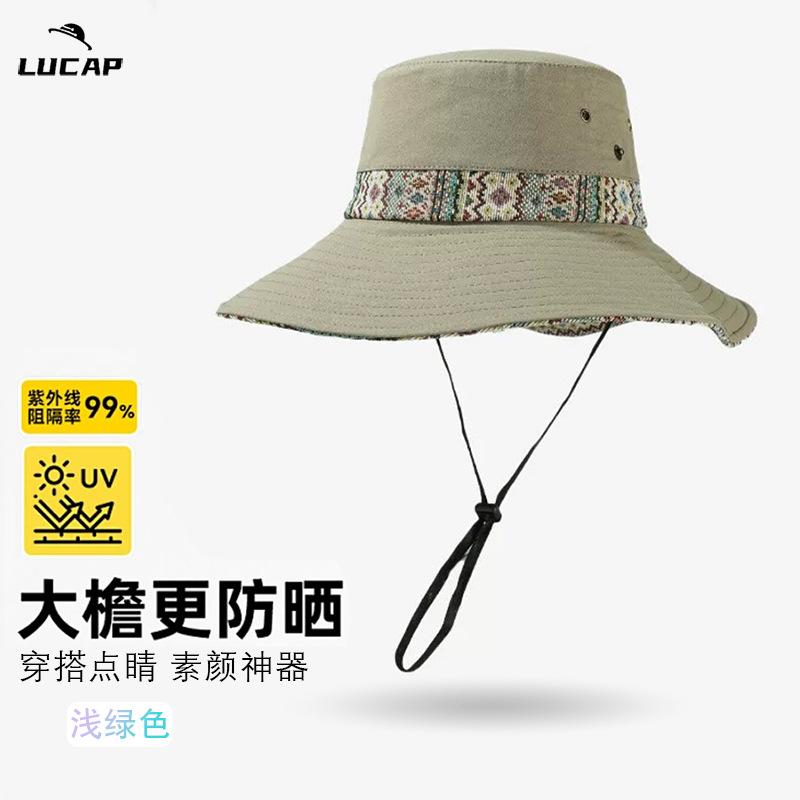 Western Cowboy Basin Hat Women's Spring Summer Retro Mountaineering Hat Outdoor Big Brim Sunscreen Bucket Hat