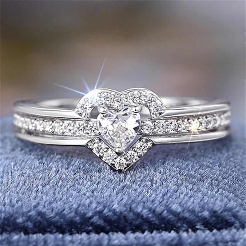 

925 Silver Romantic Wedding Band Ring Female Love Jewelry Brilliant Heart Zirconia Finger Accessories Engagement Ring 9