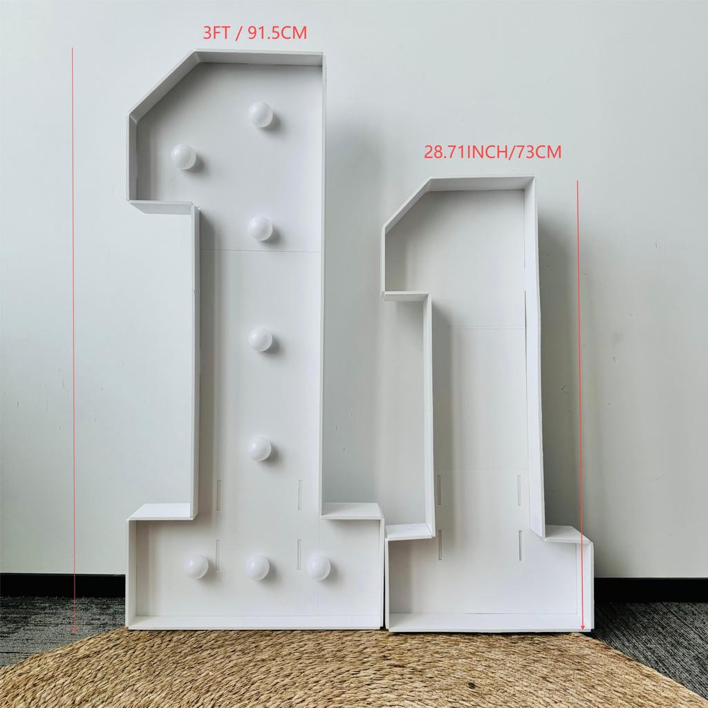 1Pc 91.5CM/36Inch Light Up Digital Marquee Frame Warm Lights KT Board Number 0-9 Plug-in KT Board  Birthday Party Decorative Light Anniversary Decor