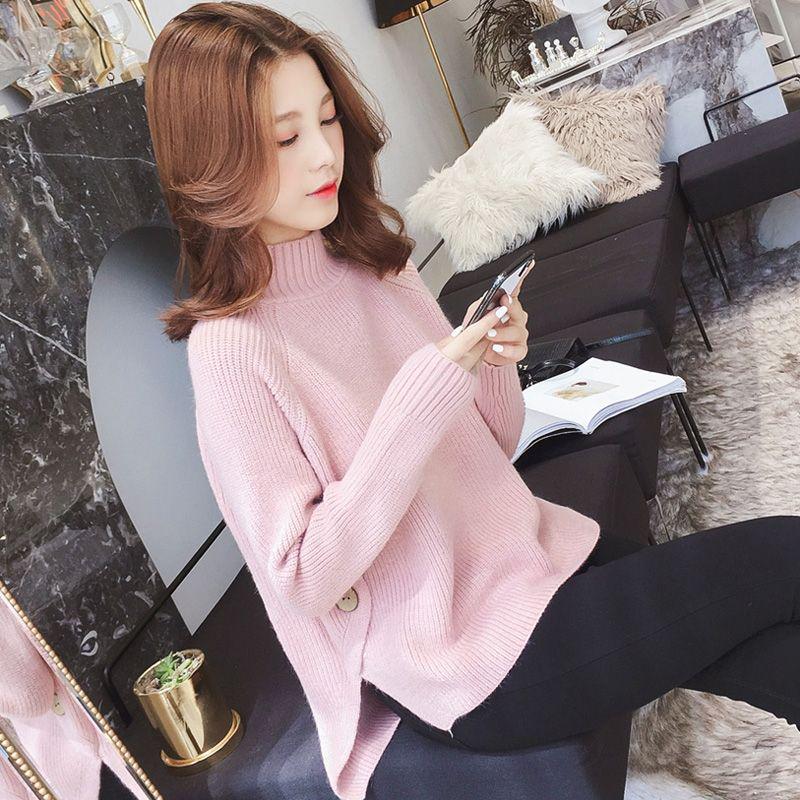 Women's Korean Style Long Sleeve Knit Sweater - Half High Collar, Loose, Thickened, Perfect for Autumn/Winter.